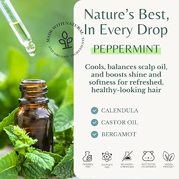 Peppermint Shampoo with Castor Oil & Biotin, Soothes Dry, Itchy Scalp, Strengthens Hair, Reduces Thinning & Hair Loss, Promotes Growth, Adds Volume, Sulfate-Free, 16 fl oz