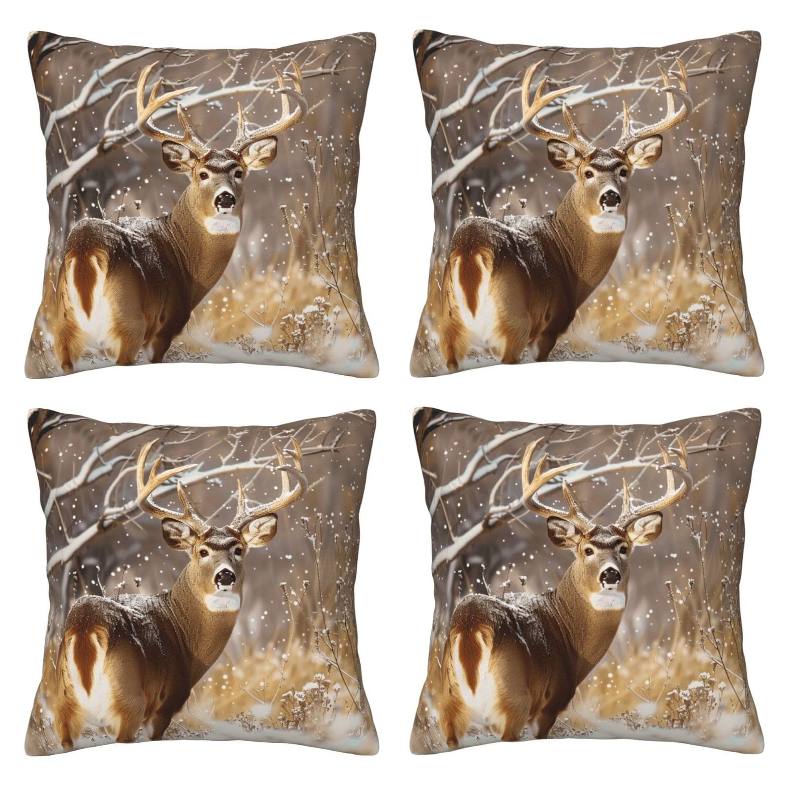 Free Whitetail Deer Throw Pillow Cases 4 Pack Square Pillowcases Super Soft Pillow Protectors With Zipper for Couch Livingroom Sofa Bed Office Car,40x40 CM