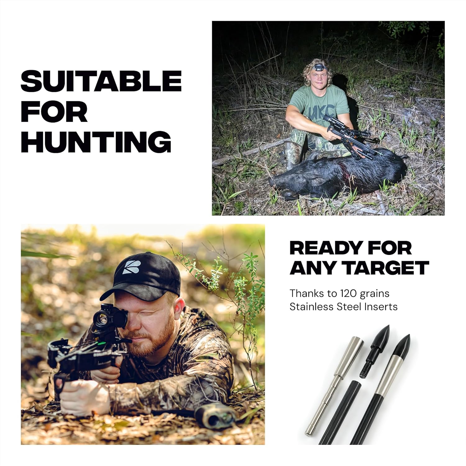 BALLISTA Sting Micro-Diameter Crossbow Bolts Carbon Arrows with Field Tips, Half-Moon Nocks, Penetrator Inserts for Hunting Broadheads OD 6.0mm