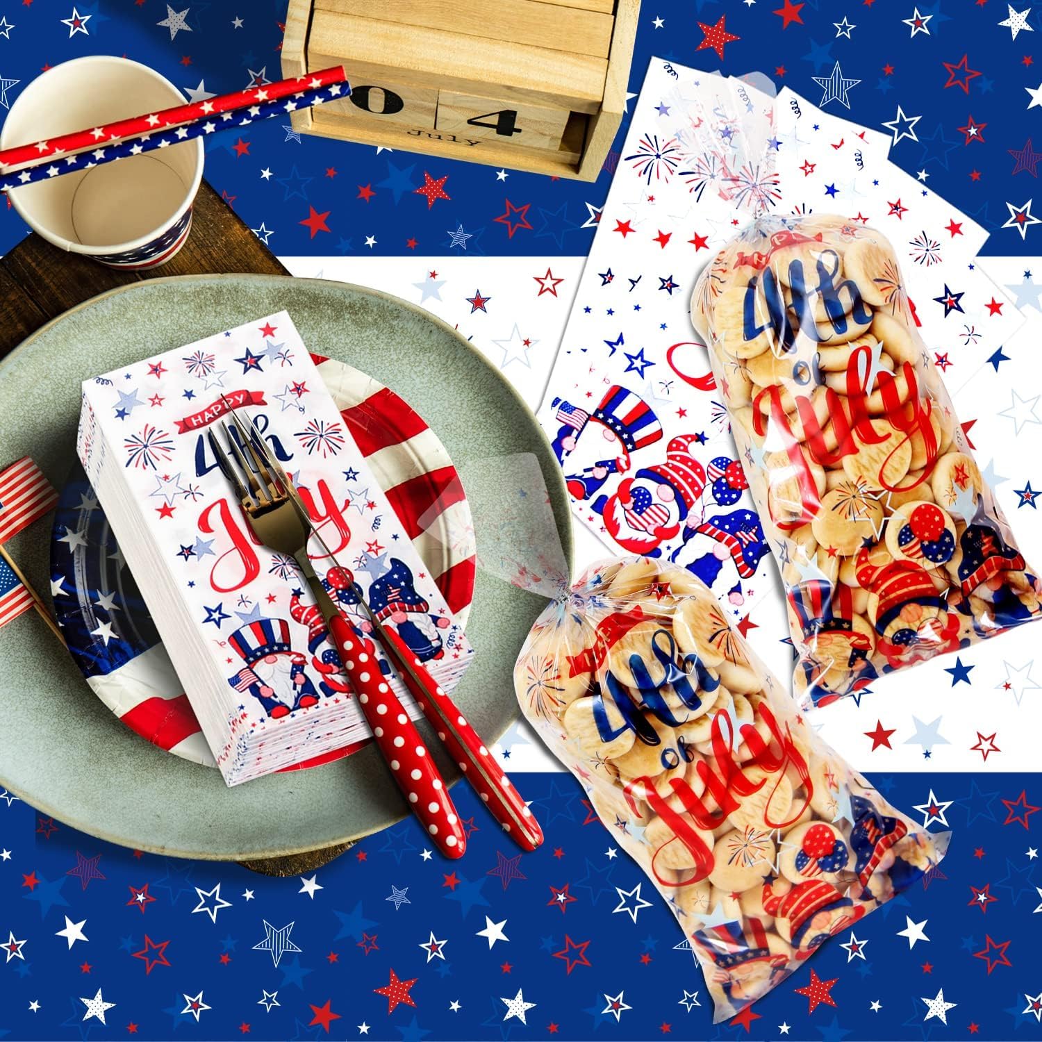 200 servilletas decorativas del 4 de julio, servilletas de papel desechables para el Día de los Caídos, para el Día de la Independencia, 4 de julio, suministros de fiesta