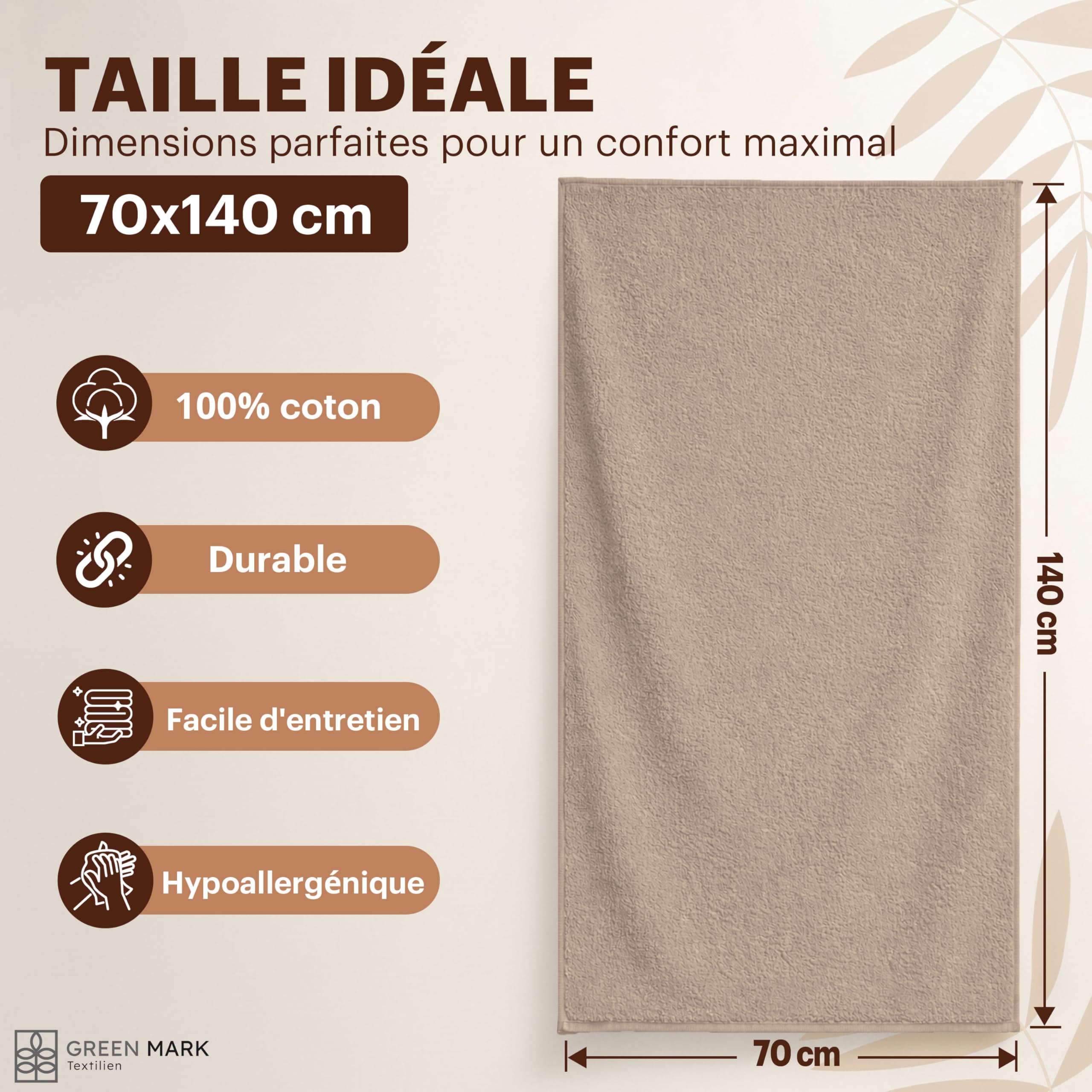NatureMark Lot de 4 Draps de Douche 100% Coton Doux Absorbants 70x140 cm Sable Beige