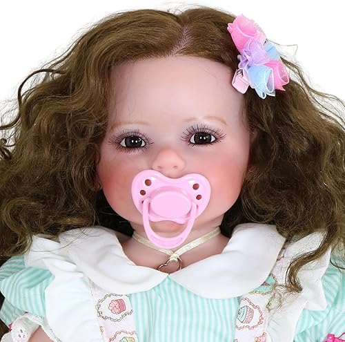 Miniatura 5 de Sweet Curly Sunshine - Muñeca realista de 22 pulgadas con cabello rizado marrón, tono de piel claro y adorable atuendo, juego de regalo realista