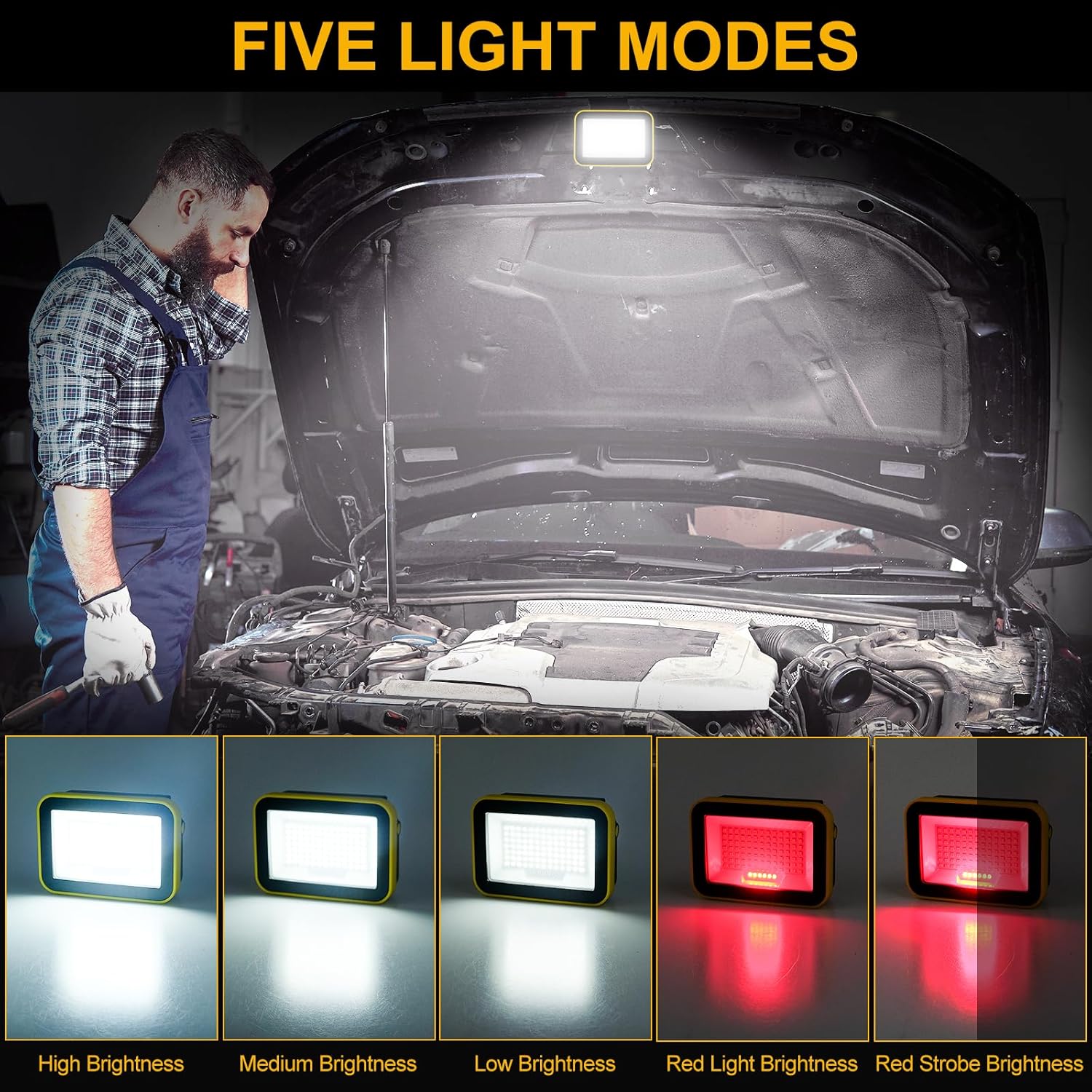 2 Pack 40W Rechargeable Work Light, 2400LM LED Work Light Battery Powered, Portable Flood Light with Stand Waterproof Job Site Lighting for Camping, Fishing, Hiking, Car Repaire with Emergency - Image 2