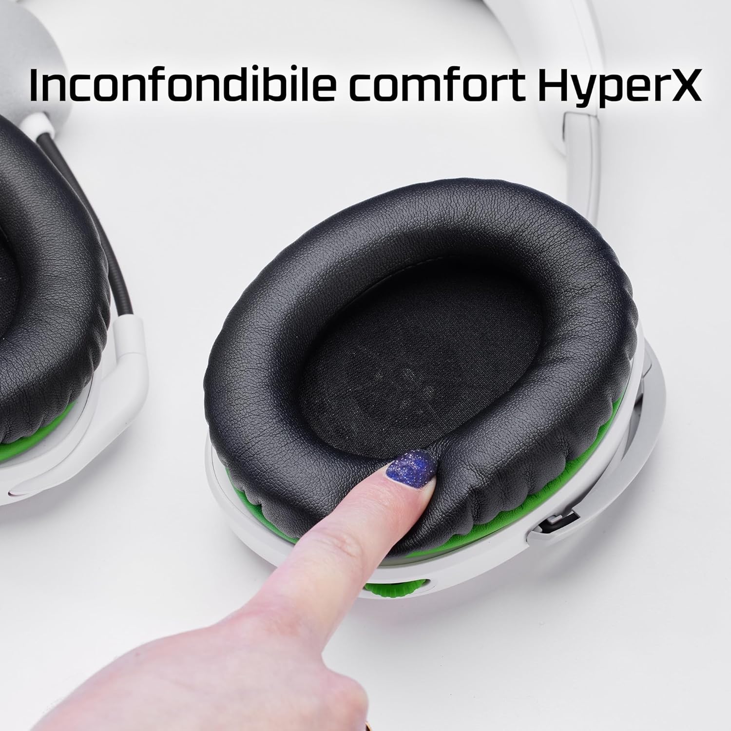 HyperX CloudX Stinger II, Cuffie da Gaming, Connessione Cablata a 3,5mm, Telaio in Plastica, Cuscinetti in Memory Foam Rivestiti in Similpelle, Comandi sul Padiglione, Adatto per Xbox, Bianco/Verde - Immagine 3