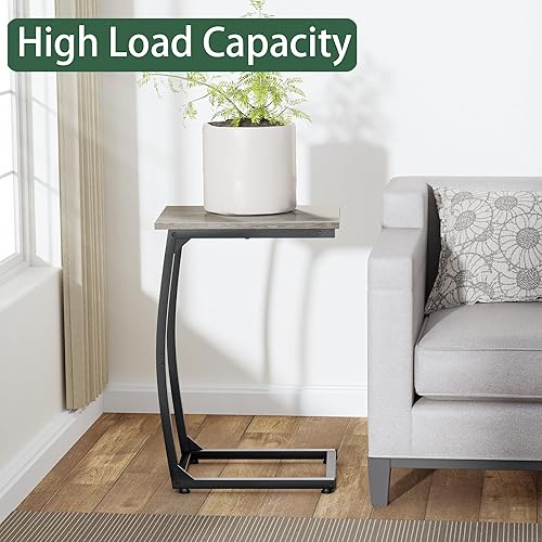 Miniatura 7 de Juego de 2 mesas auxiliares en forma de C, mesa auxiliar para sofá, patas de apoyo curvas, mesa deslizante debajo del sofá para sofá, mesa de