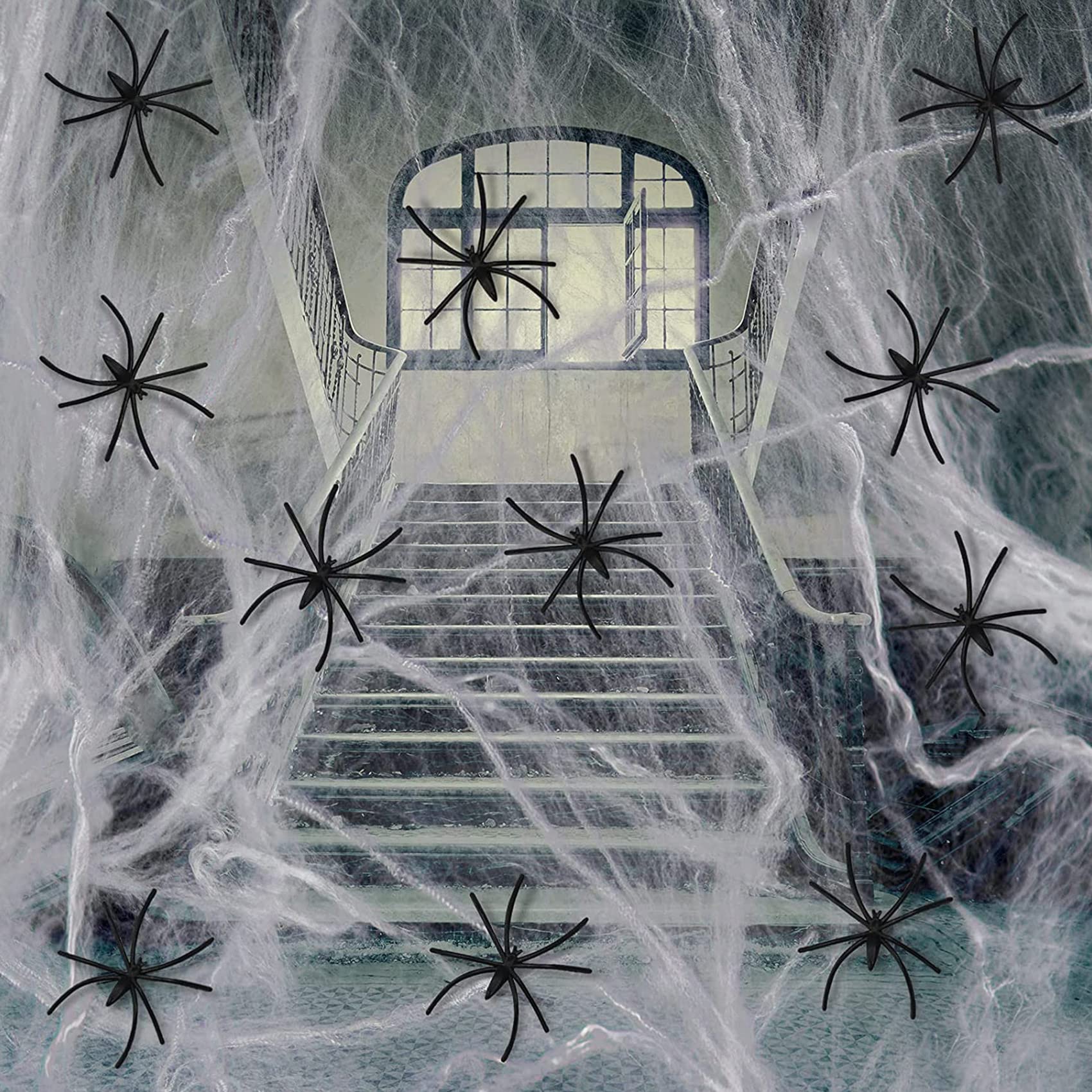 Décoration Halloween Toile D’Araignée 200g + 60 Araignées + 60 Chauves-souris – Kit Complet Pour Déco Intérieur Et Extérieur