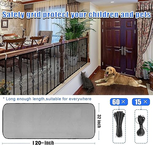 Miniatura 2 de JIFTOK Puerta de bebé para escaleras protector de barandilla para niños mascotas juguetes 10 pies de largo x 266 pies de alto red de seguridad de
