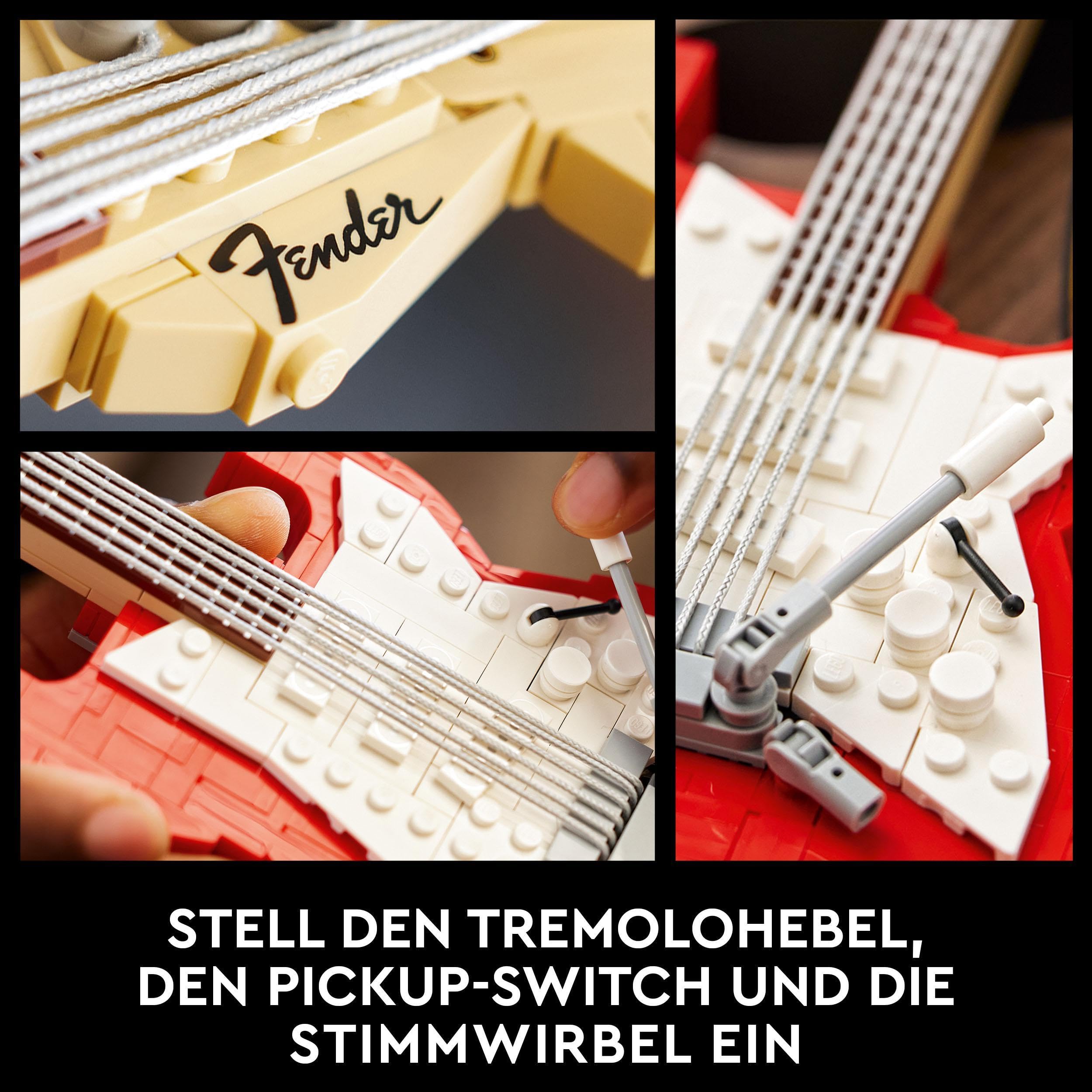 LEGO Ideas Fender Stratocaster, DIY-Gitarren-Kit, Modell-Musikinstrument für Jugendliche und Erwachsene mit 65 Princeton Reverb Verstärker und Gitarren-Zubehör, 21329