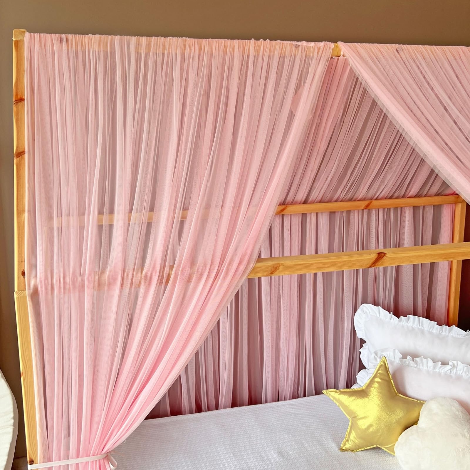 Montessori - Toldo de cama para dormitorio de niñas y niños, elegante decoración de habitación de niños, cortina de cama Montessori para niños pequeños con drapeado suave (rosa, 320 cm, juego