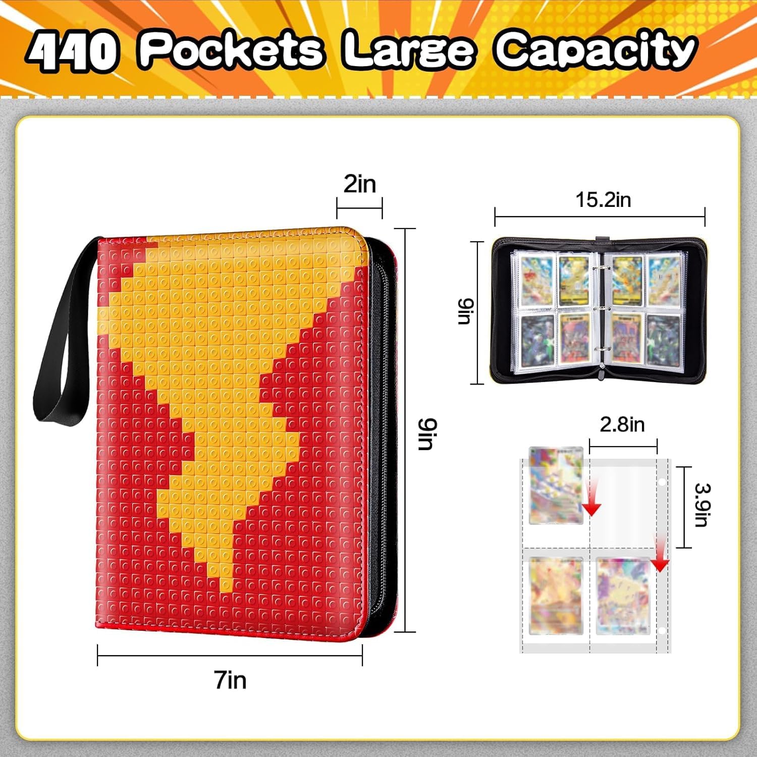 ZUPAPJO Classeur Cartes Imperméable, 440 Porchettes Album Carte, 55 Pages Album de Collection pour Cartes, avec Fermeture Éclair, pour Filles et Garçons