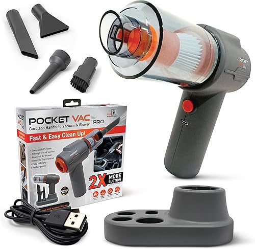 PRO - Aspiradora de mano y estación de acoplamiento, aspiradora inalámbrica compacta, ligera y potente para el hogar, cocina, automóvil, tapicería,