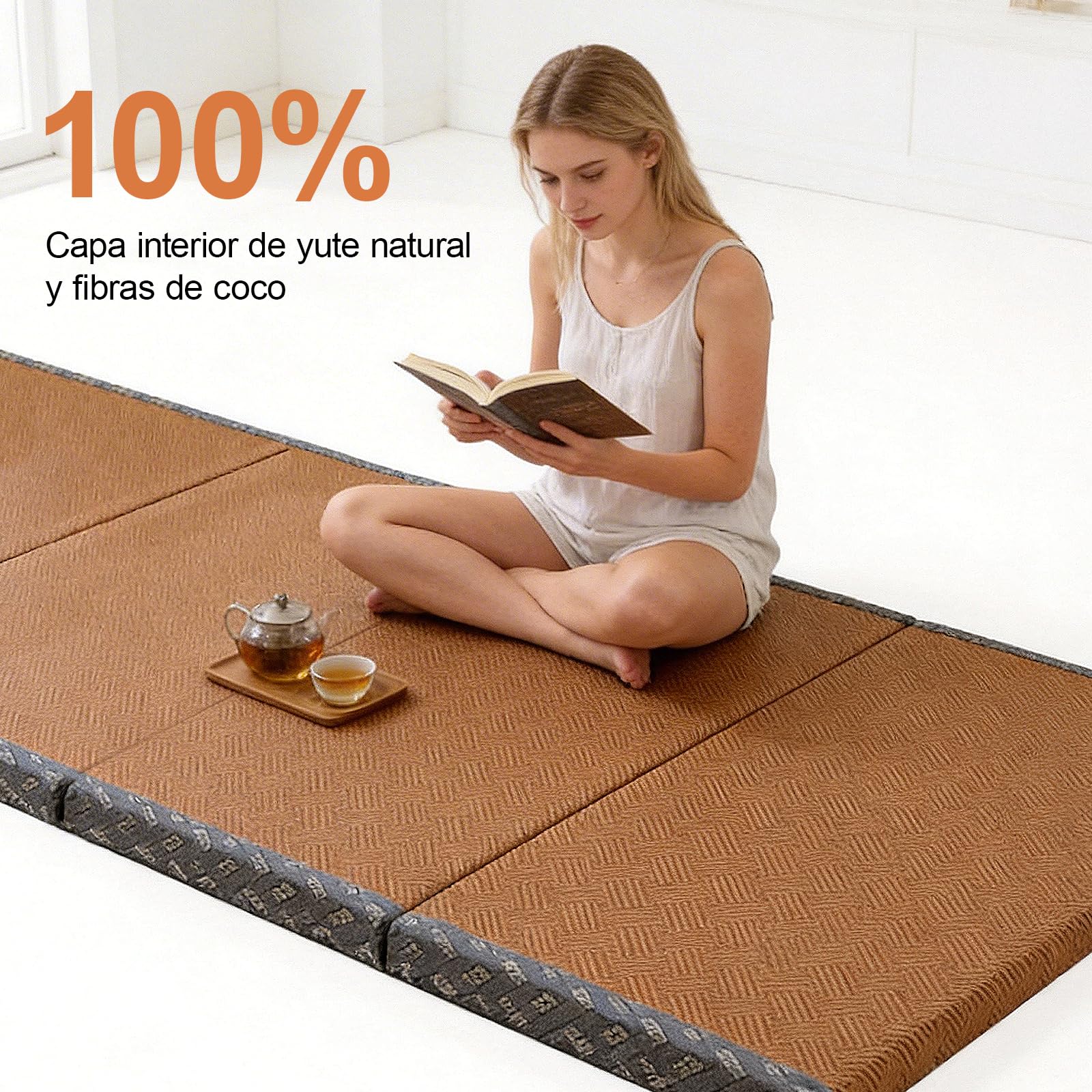 Tapete de Tatami Tradicional Japonés,Firme y Cómodo,Colchón de Tatami Japonés Tradicional Fibra de Coco,Colchón de Futón con Fibra de Coco,para Meditación,Yoga,Zen(Size: 100×200×3.5cm)