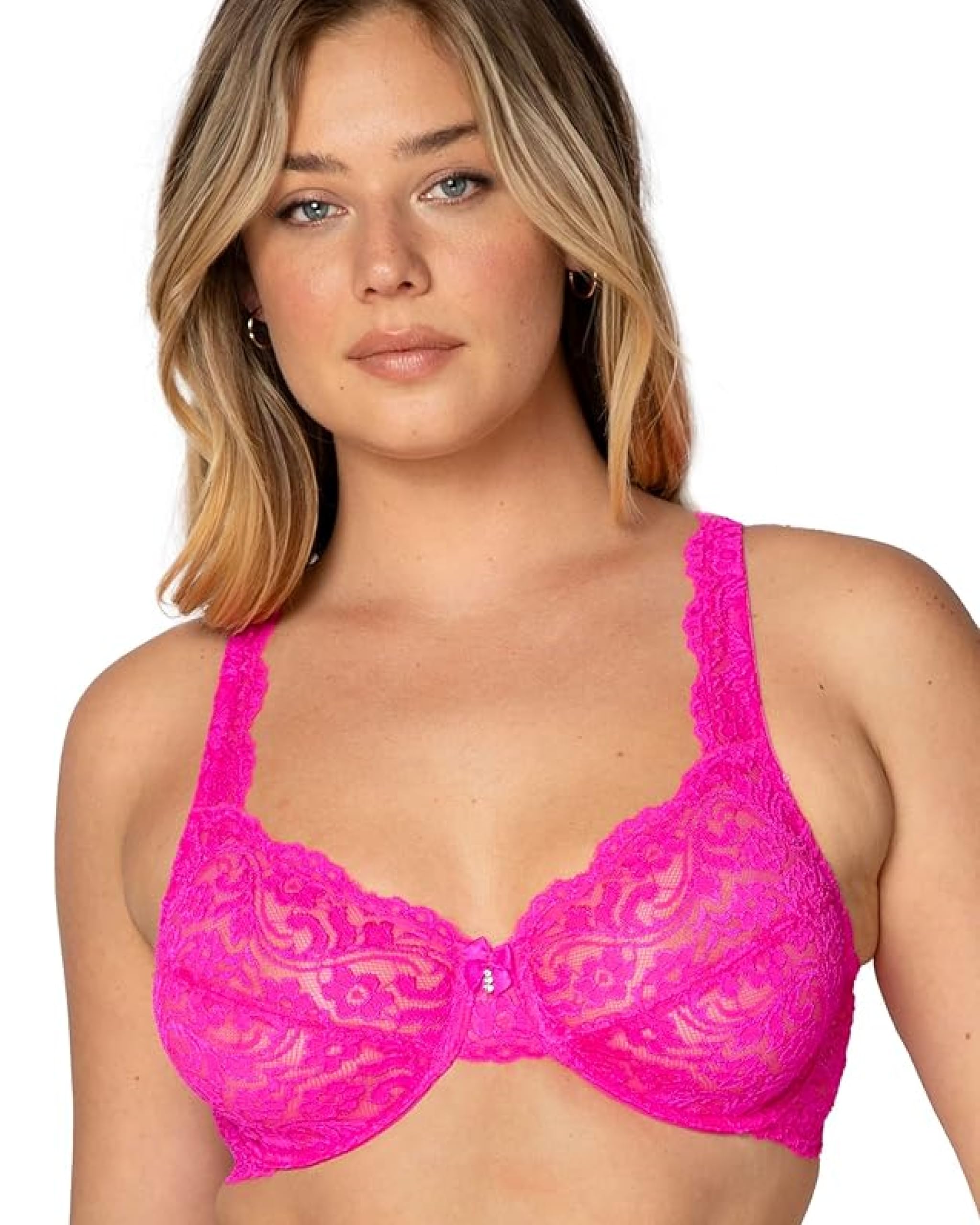 Smart & Sexy Women's Signature Lace Unlined Underwire Bra, Medium Pink, 42DD