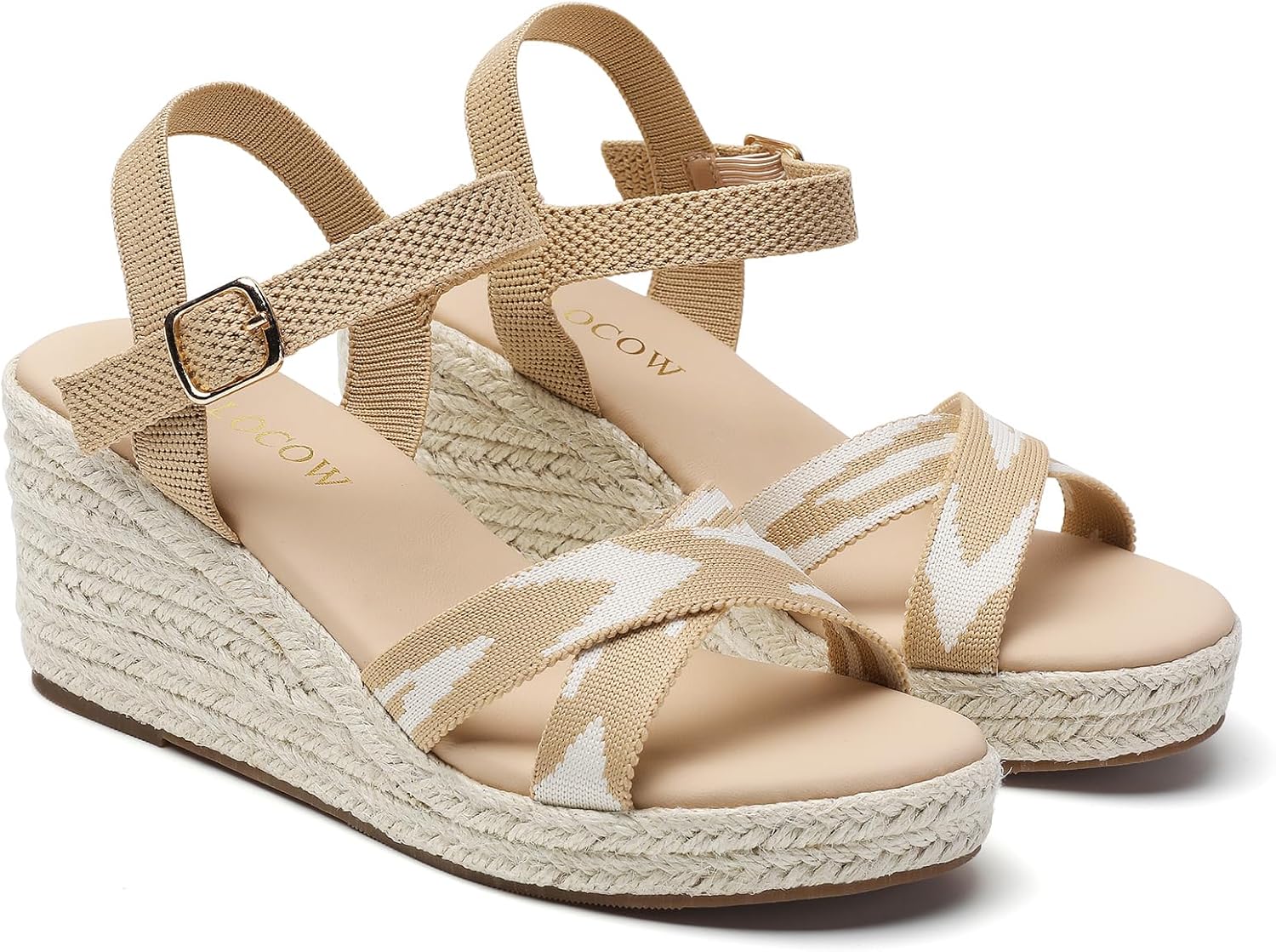 Tilocow Espadrilles Wedges for Women Knit Platform Heels Open Toe Ankle Strap Sandals Beach Casual Dress Shoes - Image 4