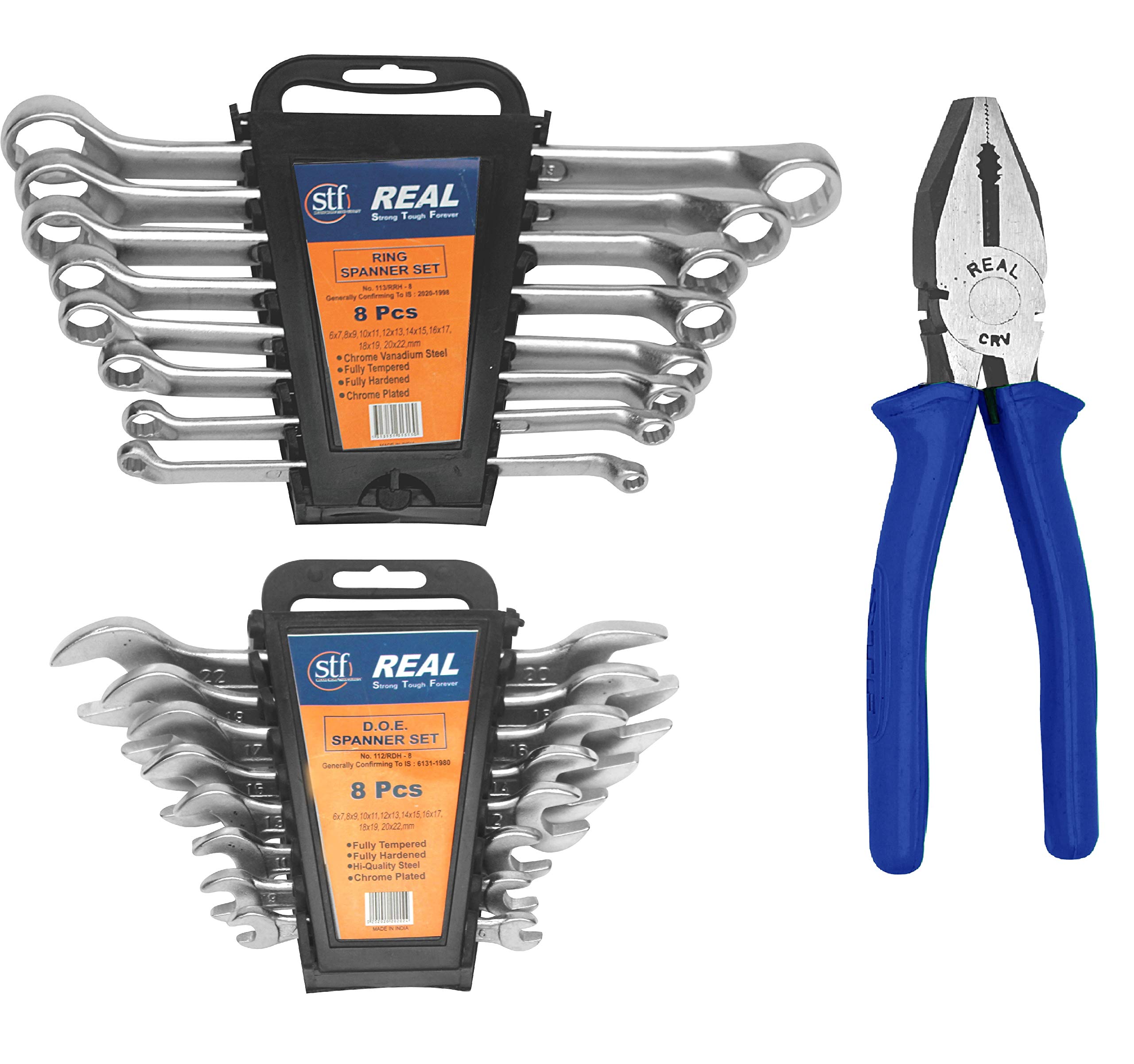 RSDOEP-8PCS-TRMulti Hand Tool Kit 17 Pc.-Ring Spanner 8 Pc Set, Double Open End Spanner 8 Pc Set, Combination Plier 8 (Open End)