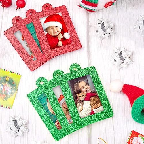 Miniatura 6 de Jetec 36 marcos de fotos con brillantina para decoración de árbol de Navidad, mini marco de fotos de fieltro, marco pequeño para colgar, regalos de