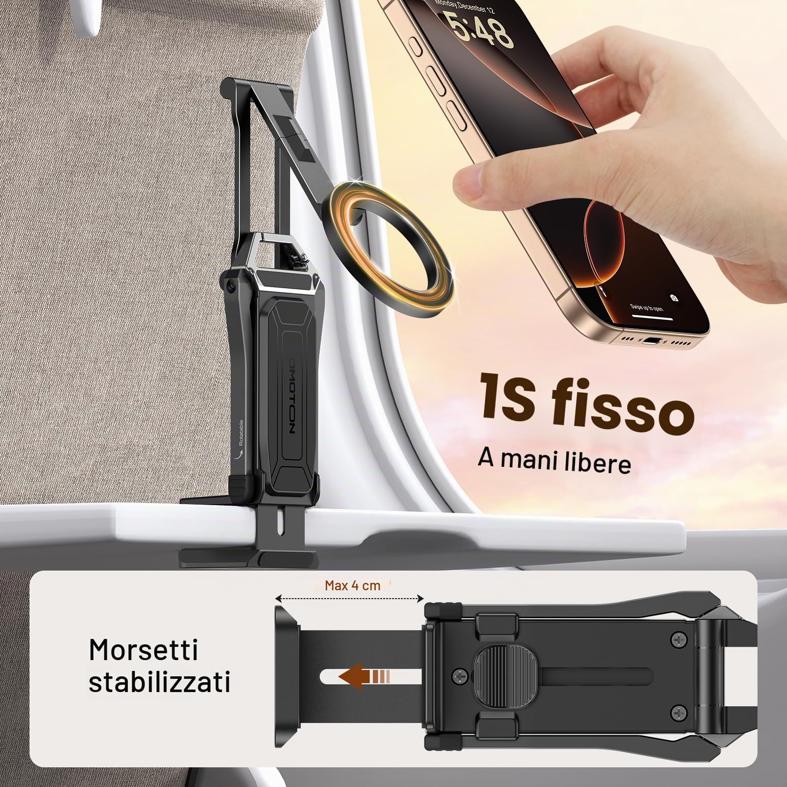 OMOTON TP02 Pro Treppiede a 360° con rotazione per MagSafe, con vite da 1/4" e piastra Arca-Svizzera, bastone selfie per iPhone serie 12-17