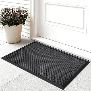 Euqvunn 3D Mesh Schmutzfangmatte Außen, 60×90 cm Low Profile Fußmatte Haustür, Leicht zu Reinigen & rutschfest, Türmatte Außen für überdachte Veranda, Eingang, Terrasse, Garten (Schwarz)