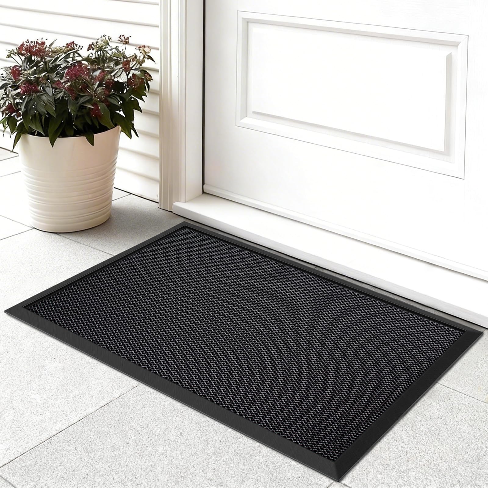 Euqvunn 3D Mesh Door Mats Outdoor, 45x75cm Low Profile Dirt Trapper Floor Mat, Easy-to-Clean Non-Slip Dirt Defender Door Mat for Covered Porch, Entrance, Patio, Garden, Outdoor(black)