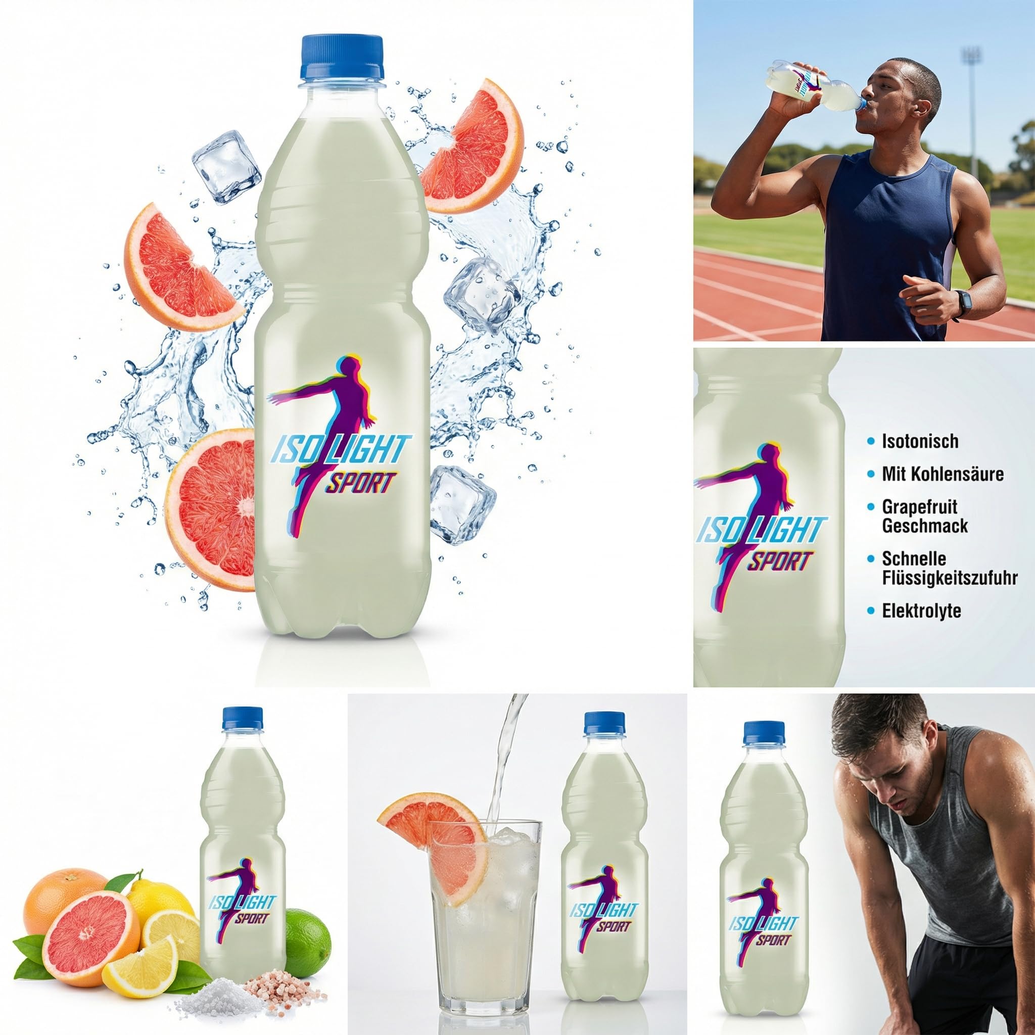 ISOLIGHT SPORT Isotonisches Sportgetränk Grapefruit mit Kohlensäure | 6 x 500 ml | Elektrolyte | Kalorienarm | Natürliche Energie für Sport & Fitness | PET inkl. 1,50 € Pfand (Packung mit 2)