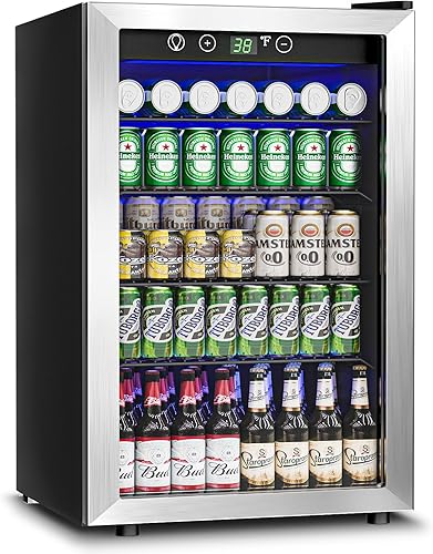 Miniatura 9 de Mini refrigerador enfriador de vino con capacidad para 24 botellas y 95 latas, mini refrigerador de vino con puerta de vidrio para cerveza, gaseosas