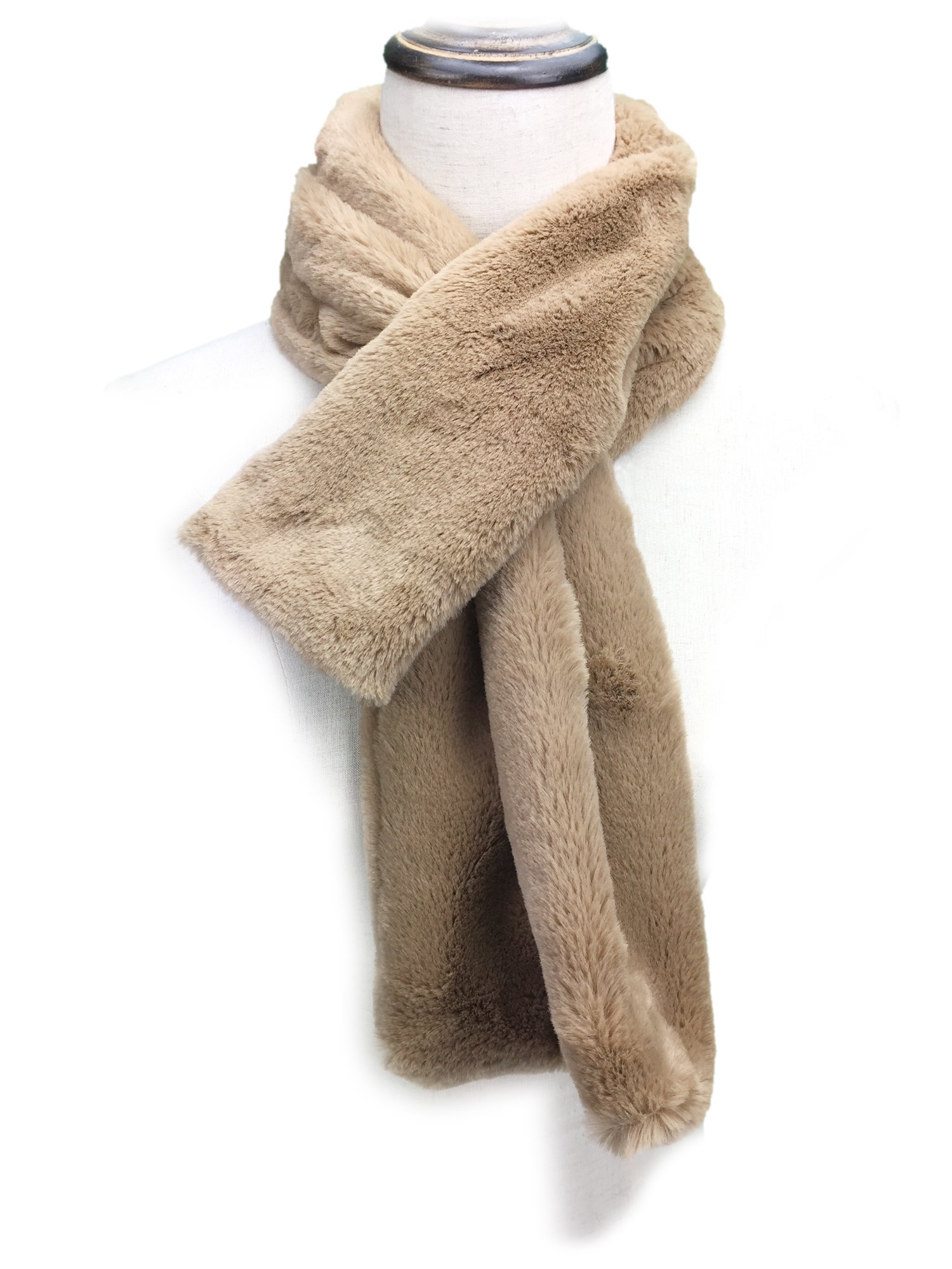 YOUR SMILE - Premium Solid Color Long Rectangle Faux Fur Warm Soft Furry Wrap Around Loophole Scarf