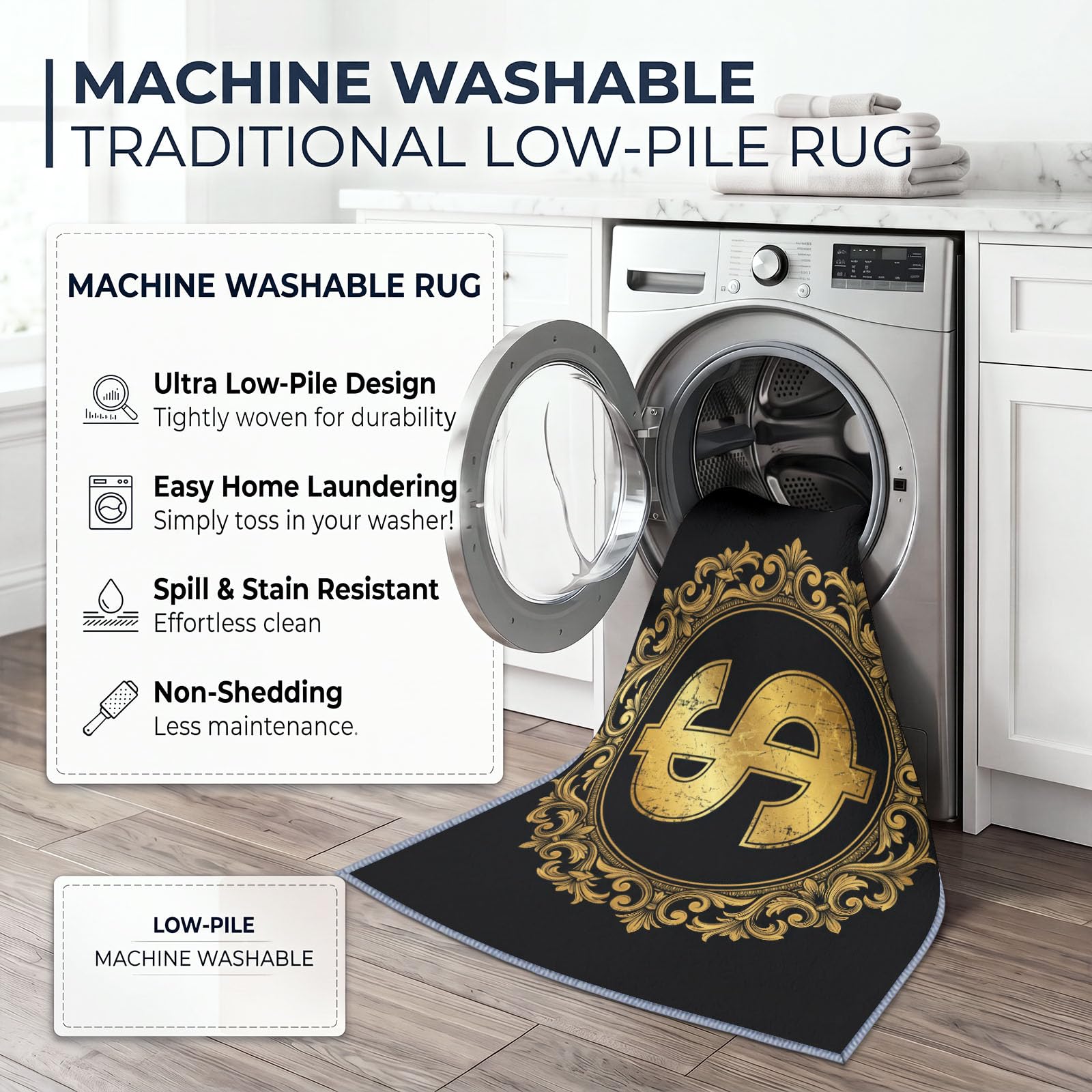 Générique Tapis Lavable Dollar Américain Arabesque,140x200 cm