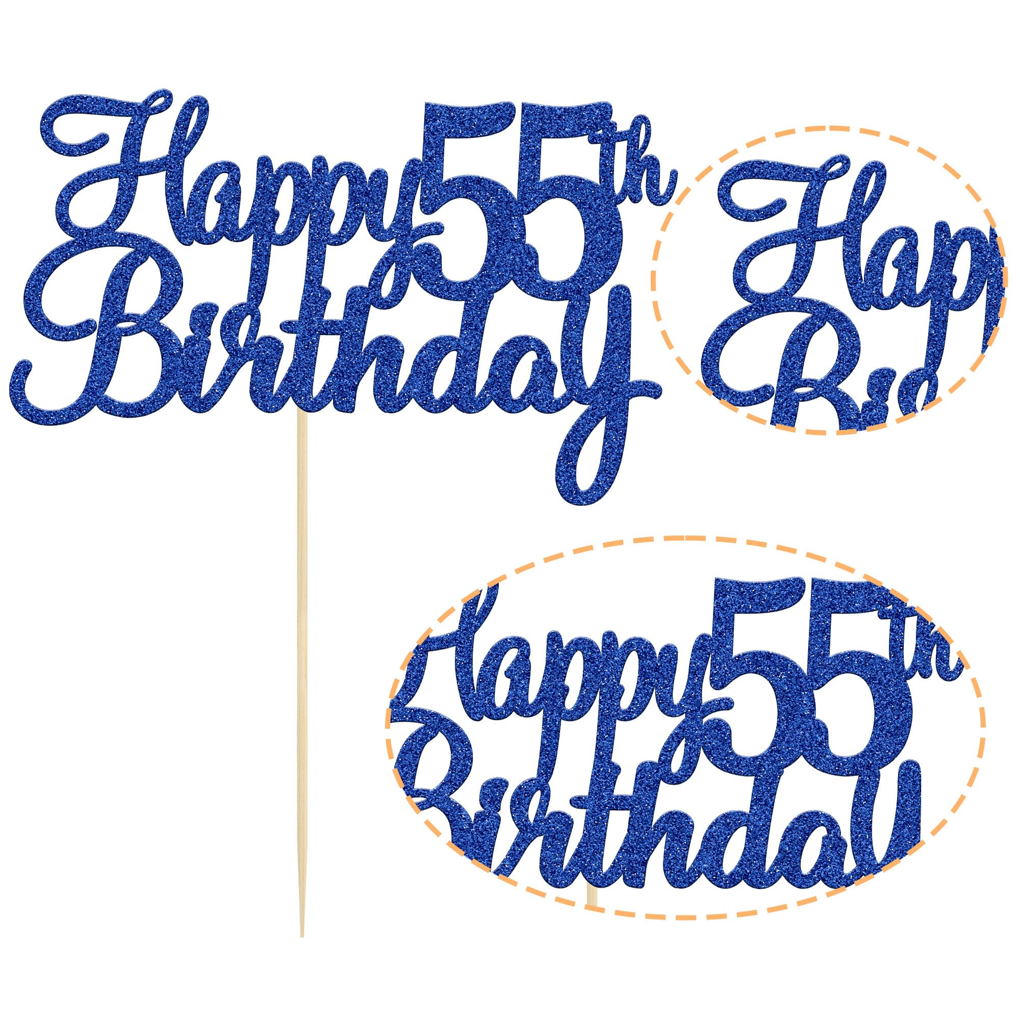 Gyufise 1Pc Happy 55th Birthday Cake Topper Glitter 55th Birthday Cake Pick Cheers to 55 Years Old Fifty Five Fabulous Cake Decorations for 55th Birthday Theme Party Supplies Blue 1