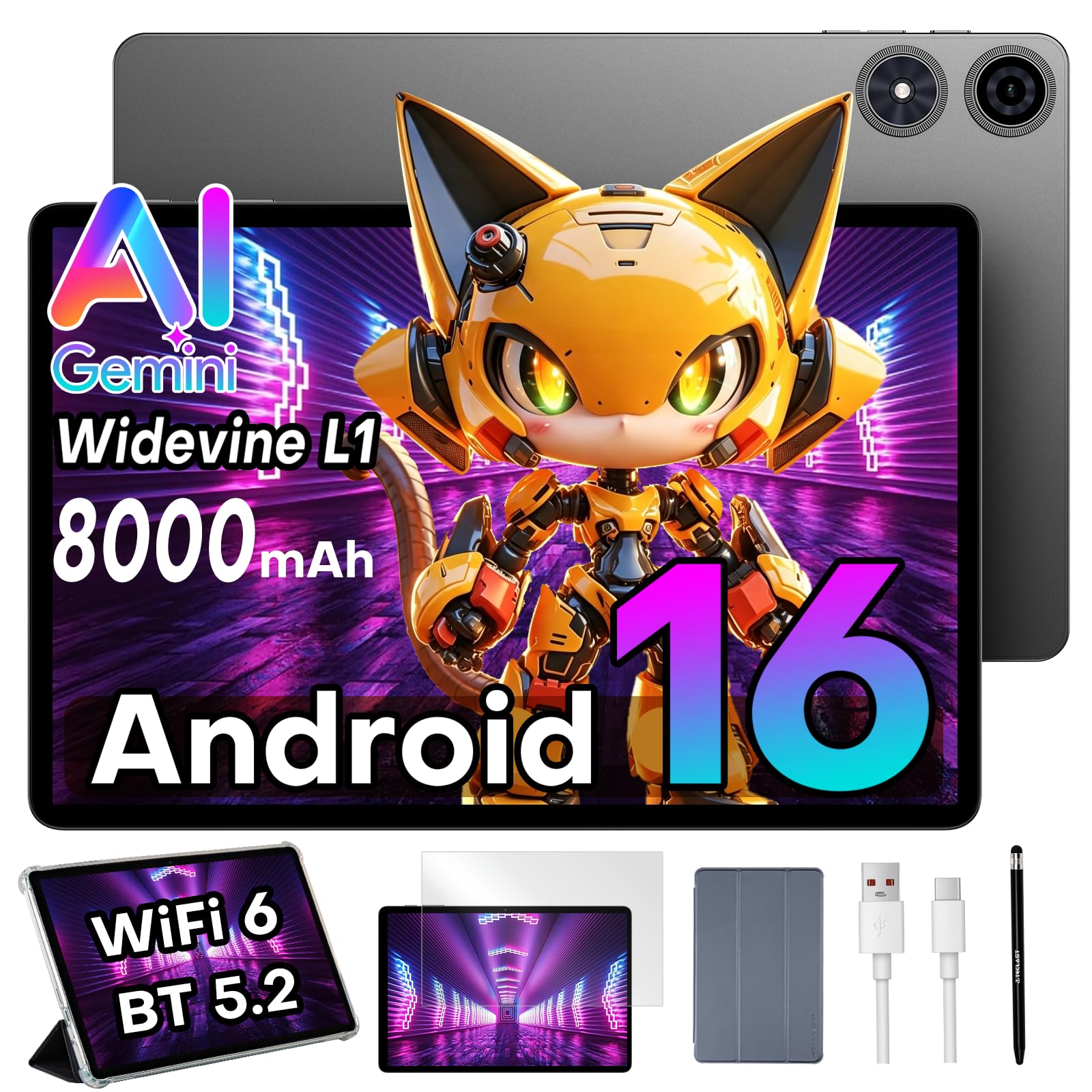 TECLAST P50T Tablet 11" 90Hz Android 16, 16GB+128GB 8000mAh BT 5.2 WiFi 6 | Gemini AI/TF 5TB/13+5MP/Widevine L1/2GHz Octa-Core/GPS/OTG, Tablet con Custodia+Penna