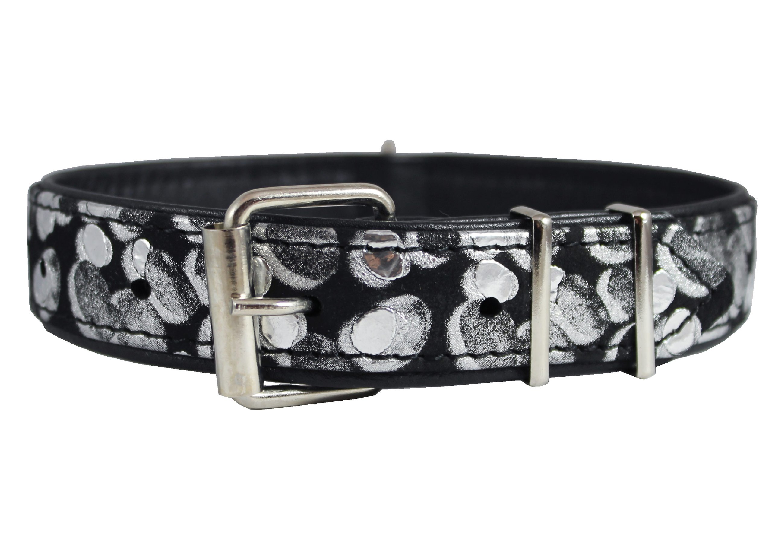 Collier pour chien 50cm cuir noir résistant et réglable dos argent