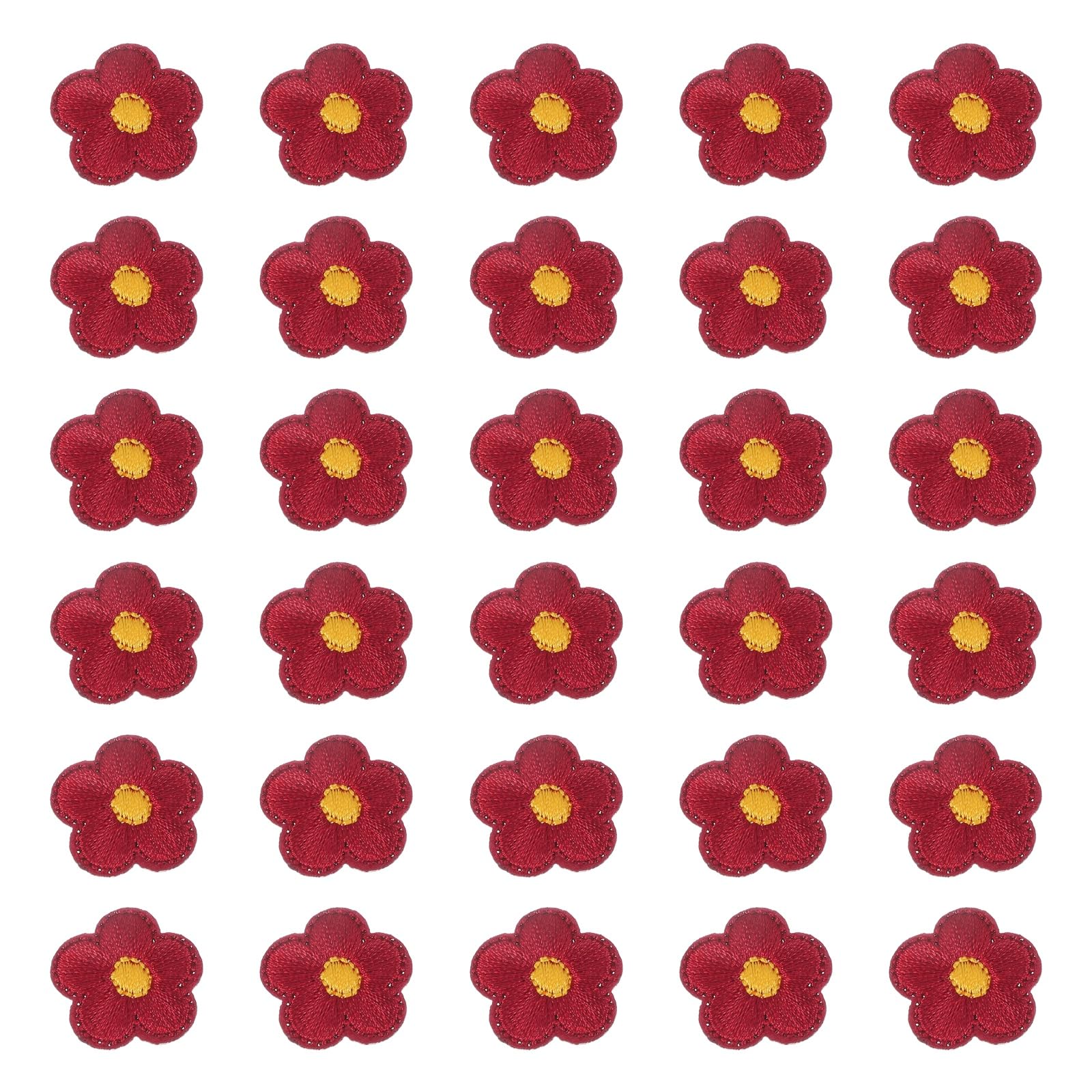 PATIKIL 30 Pcs Flower Iron on Patches, Embroidered Sew on Applique Repair Patch for Backpacks Clothing Shoes Hats DIY, Burgundy