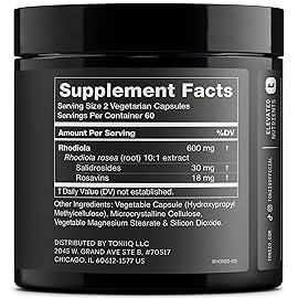 Toniiq Triple-Strength 600mg Rhodiola Rosea - 120 Capsules - 5% Salidroside Concentrated Extract - Highly Purified and Bioavailable