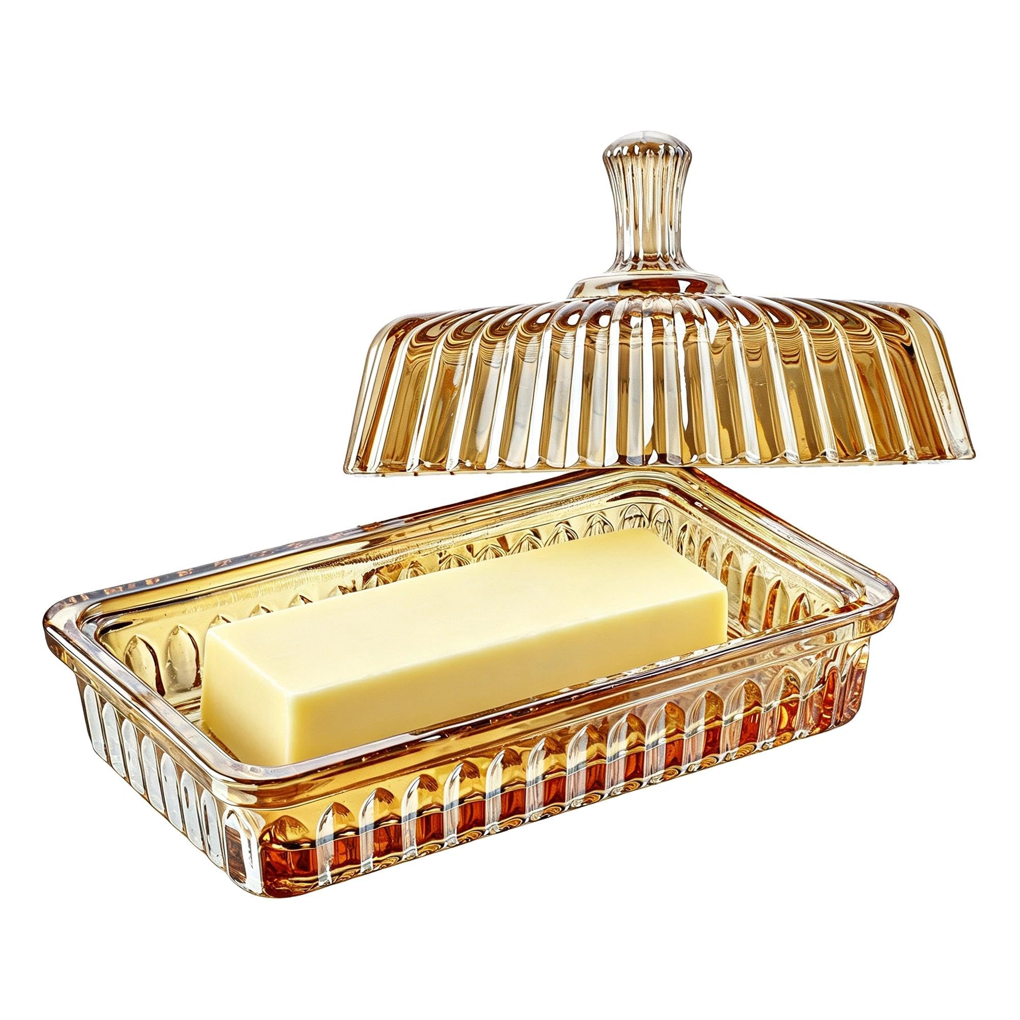 6.3 Inch Champagne Glass Butter Dish with Lid for Countertop