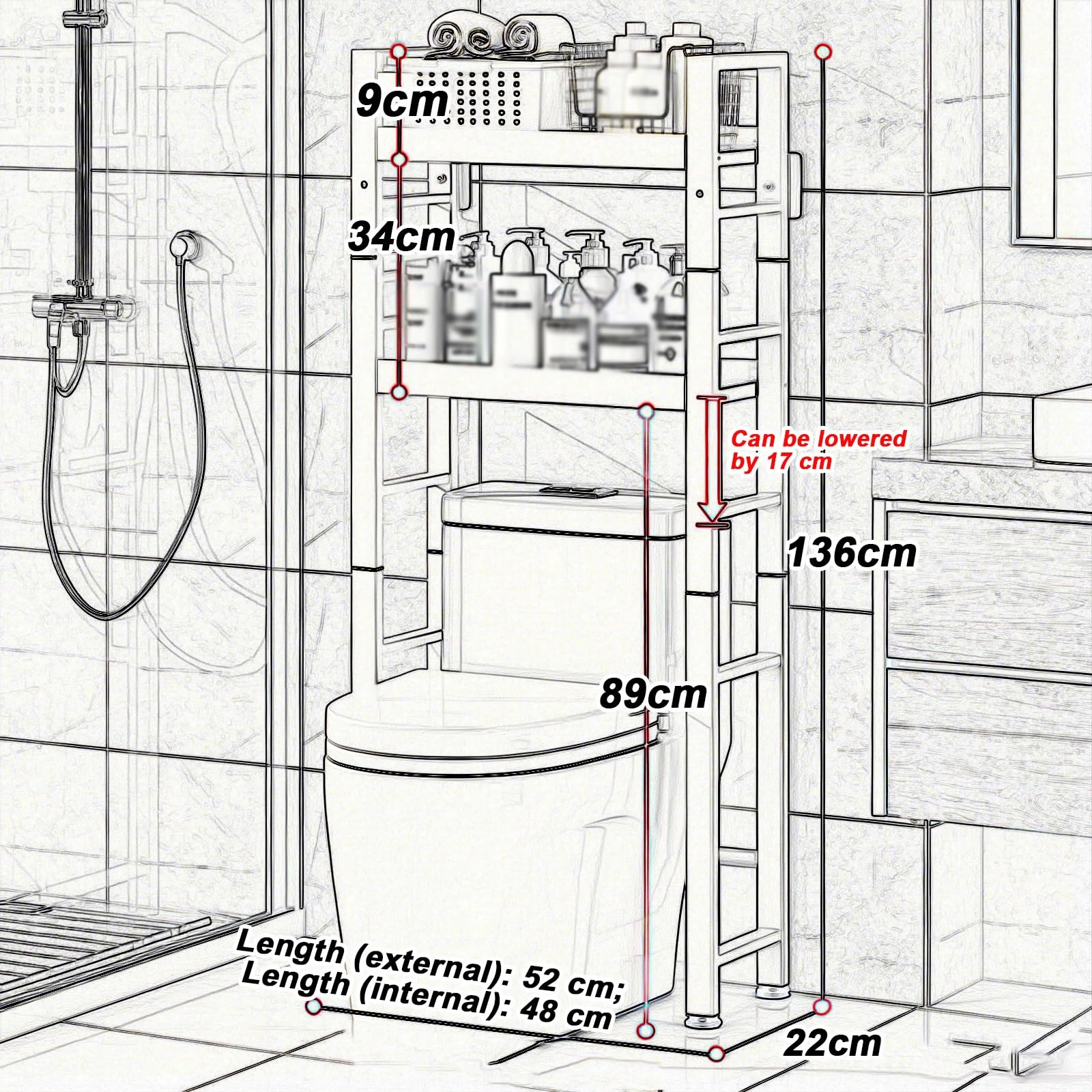 Scaffale Sopra Toilette Scaffale da Bagno Mensole Organizer Salvaspazio,Mensola Della Toilette A 2 Ripiani,Mensola Portaoggetti,Salvaspazio E Adatto Al Bagno(White)