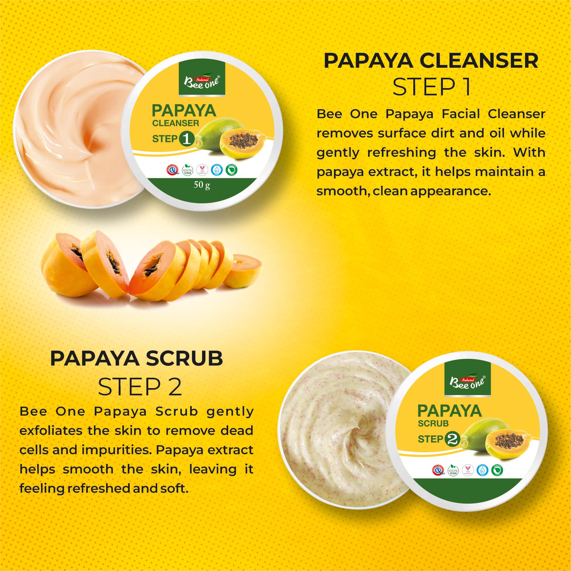 Bee One Complete 5 step Facial Kit for Radiance & Youthful Glow 312 g | Fights pigmentations and prevents Acne | Suitable for all Skin Types | Get upto 15 uses in this 1 kit (Papaya) 1