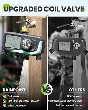 RAINPOINT Sprinkler Timer, 4 Outlets Hose Timer with Brass Inlet with Rain Delay/Manual/Automatic Controller System, Programmable Digital for Lawn Yard, 4 Zone (Sky Blue, 4 Outlets)