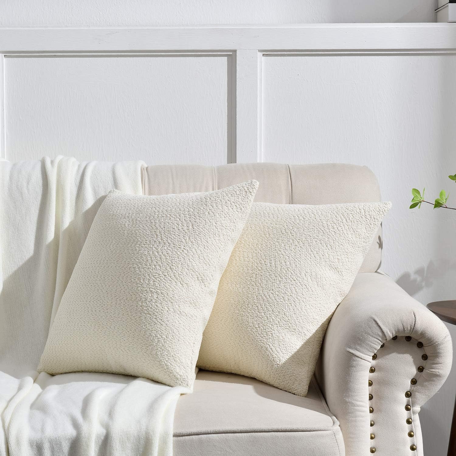 Rythome Set of 2 Cozy Fine Textured Throw Pillow Covers, Decorative Elegant Accent Pillow Cases for Couch Bed and Living Room - 18"x18", Ivory: Home & Kitchen
