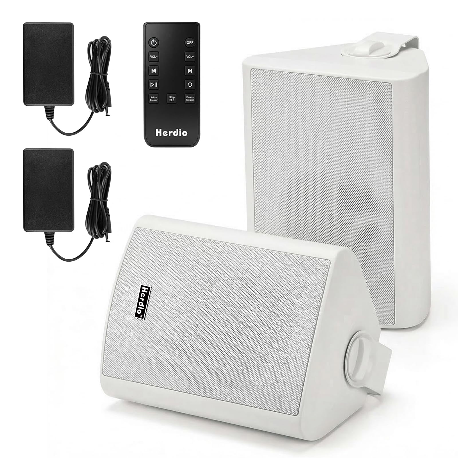 Herdio 4" 200W MAX Power Wall Mount Outdoor Bluetooth Speakers, Be Waterproof and Able to Wireless Multi-Connection Up to 20 Units for Patio/Porch/Balcony (White, 2-Pack)