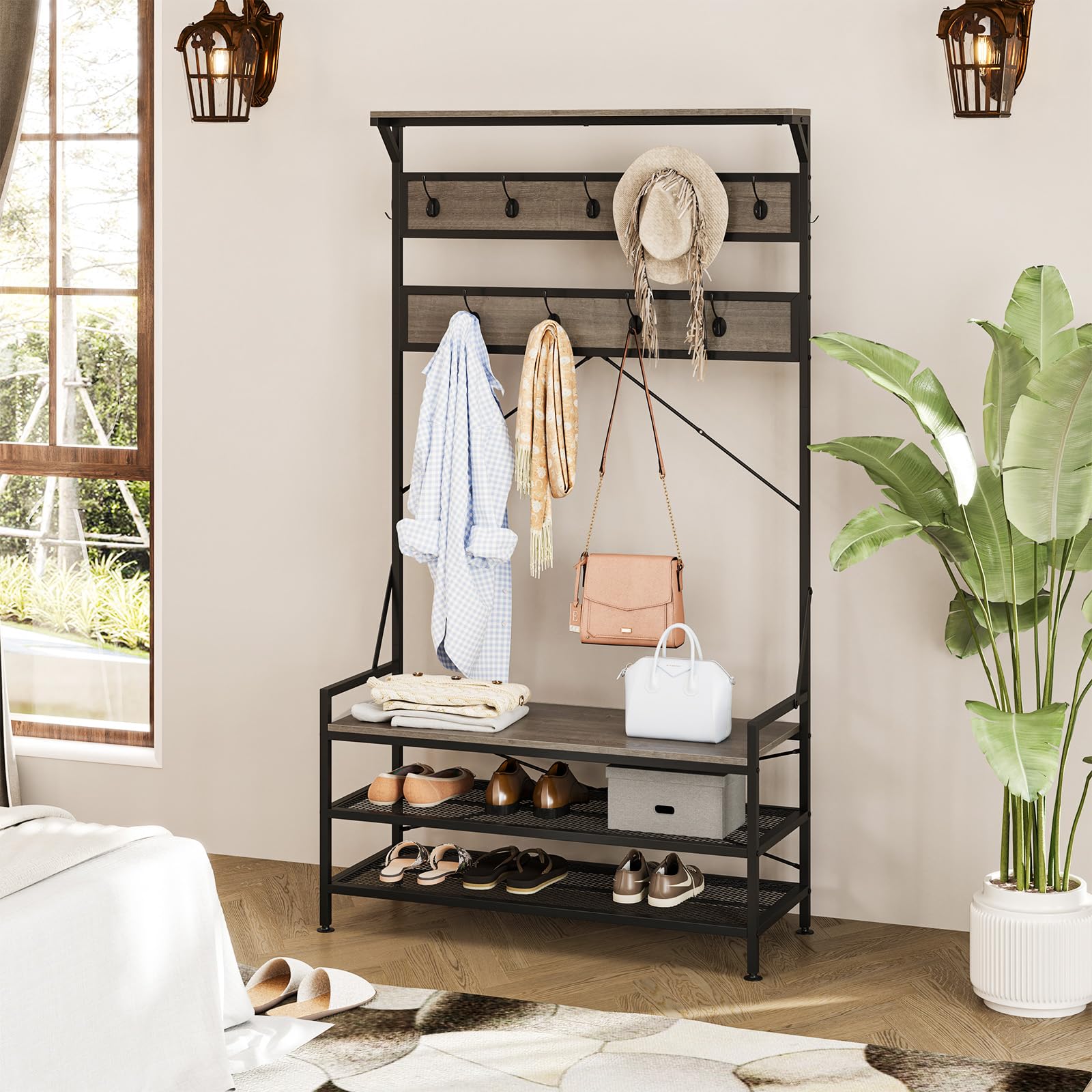 Amazon.com: Giantex 4-in-1 Hall Tree with Bench and Shoe Storage
