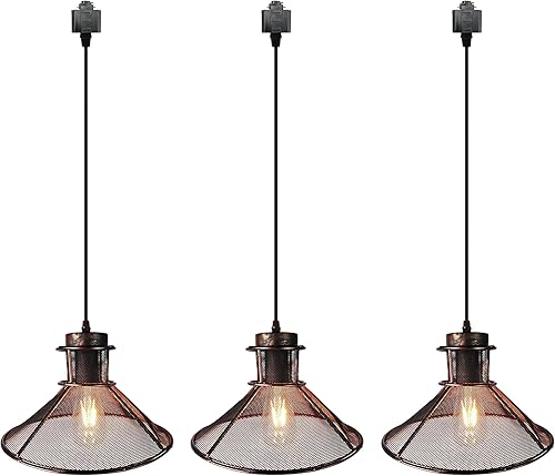 Kiven Iluminación de riel tipo H, 3 luces industriales Halo Track lámpara colgante con pantalla de hierro, pedante de luz H para cocina, isla,