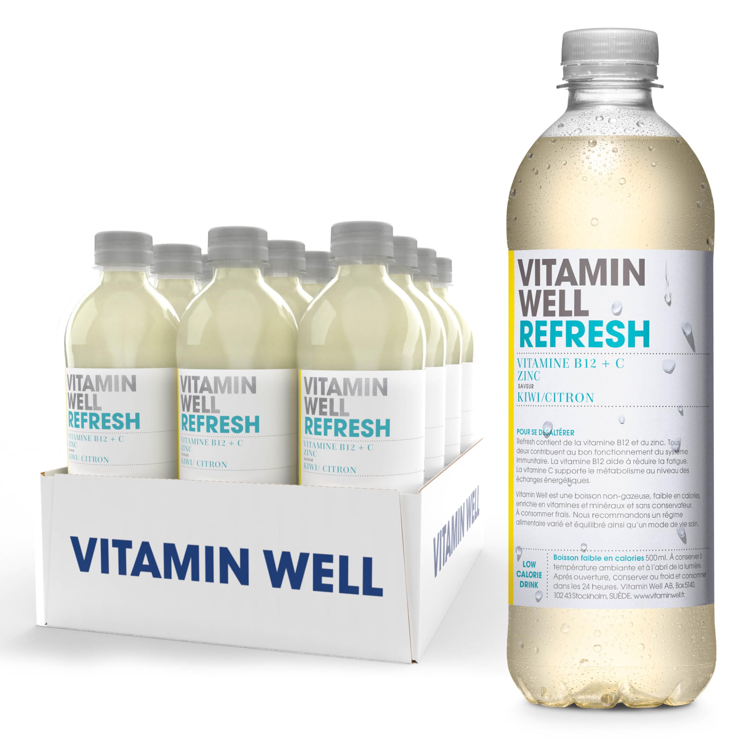 Vitamin Well - Boissons enrichies en vitamines et en minéraux goût kiwi, citron, 12x500ml (Refresh)