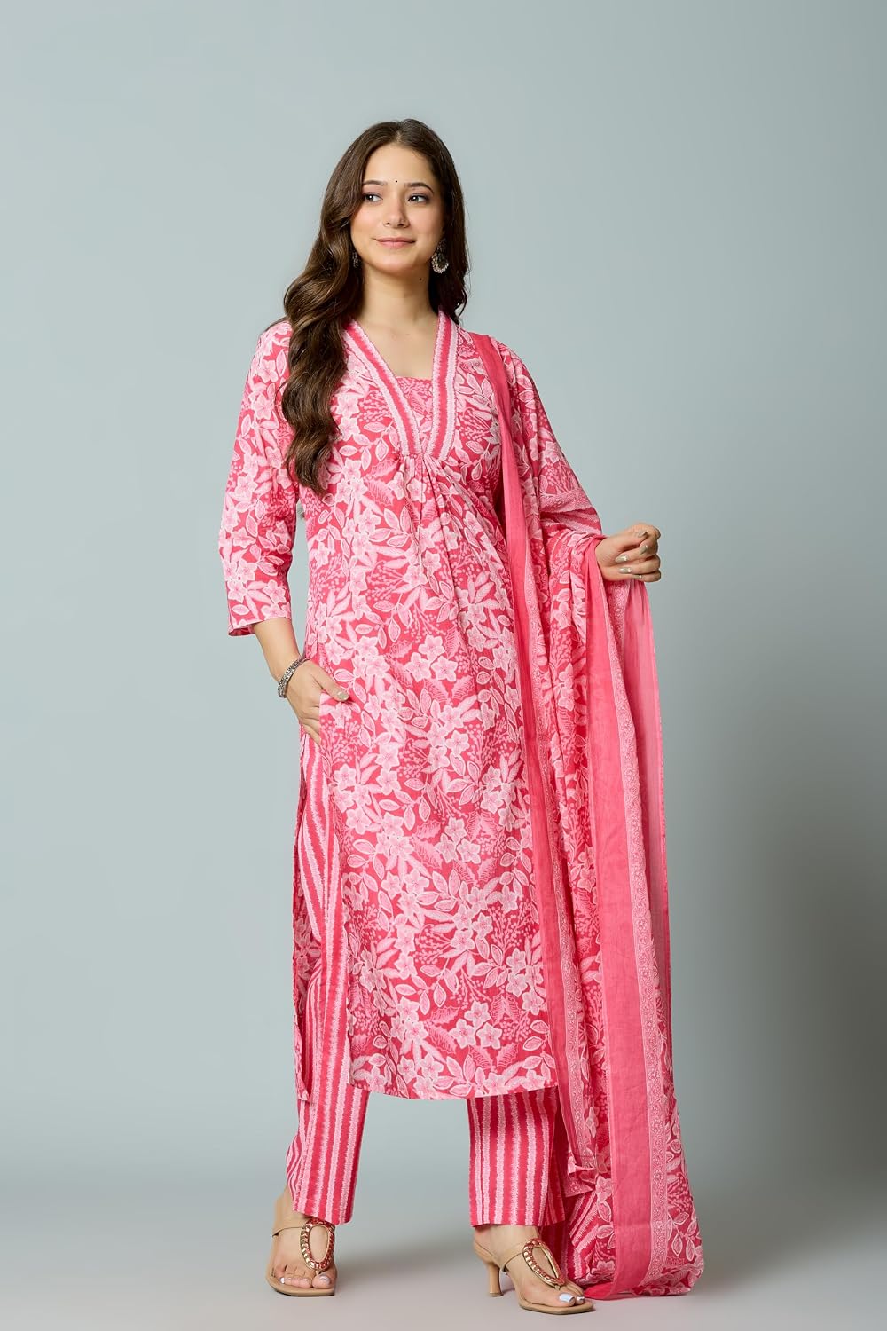 miss fame Women's Cotton Kurta with Pants and Dupatta