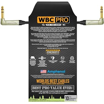 6 Inch - WBC-PRO-Quad Ultra-Silent Ultra-Flexible Balanced Star-Quad Cable with Amphenol QS3R-AU 14 Inch 6.35mm Gold Right-Angled TRS Stereo Phone Plugs & Black Tweed Jacket
