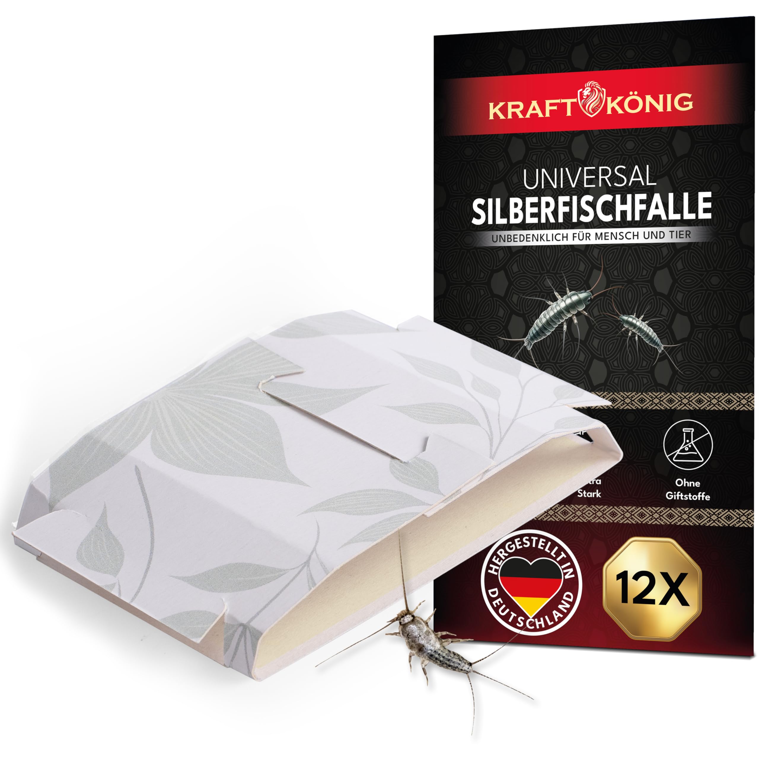 KRAFTKÖNIG Silberfischfalle Premium Klebefalle, 12er Pack