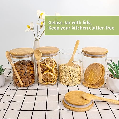 Miniatura 6 de Recipientes herméticos de almacenamiento de alimentos, recipiente de vidrio con cuchara y tapas de madera, tarros de 20 onzas para servir sal de