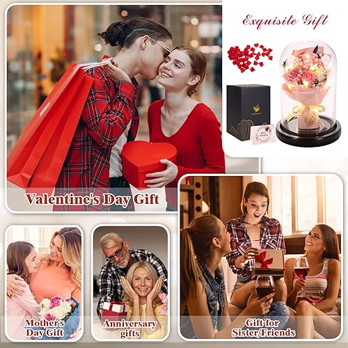 Miniatura 4 de Regalos para mamá para el día de la madre, rosas brillantes, regalos para ella, rosa iluminada en cúpula de cristal, 2 modos de iluminación, rosa