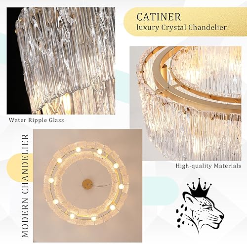 Miniatura 6 de Candelabros dorados de 24 pulgadas, moderno candelabro redondo de cristal de 10 luces, lámpara colgante de techo de lujo de 2 niveles para comedor,