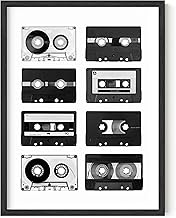 HAUS AND HUES Poster, 90s Retro Music Decor, Vintage Cassette Tapes, Wall Art, 12x16 Unframed, Black and White, 8 Pieces, Room Aesthetic