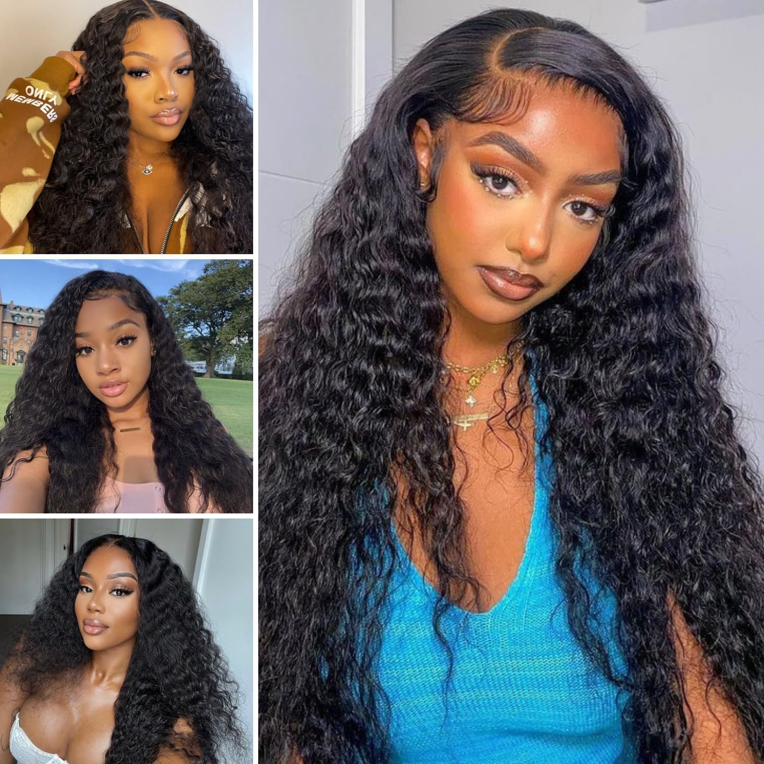 Water Wave Human Hair Bundles Echthaar Tressen Extensions Menschliches Haar Extensions 3 Bundles 100g/pcs Double Weft #1B Natural Black for Woman 12 14 16 Inches (300g Total)