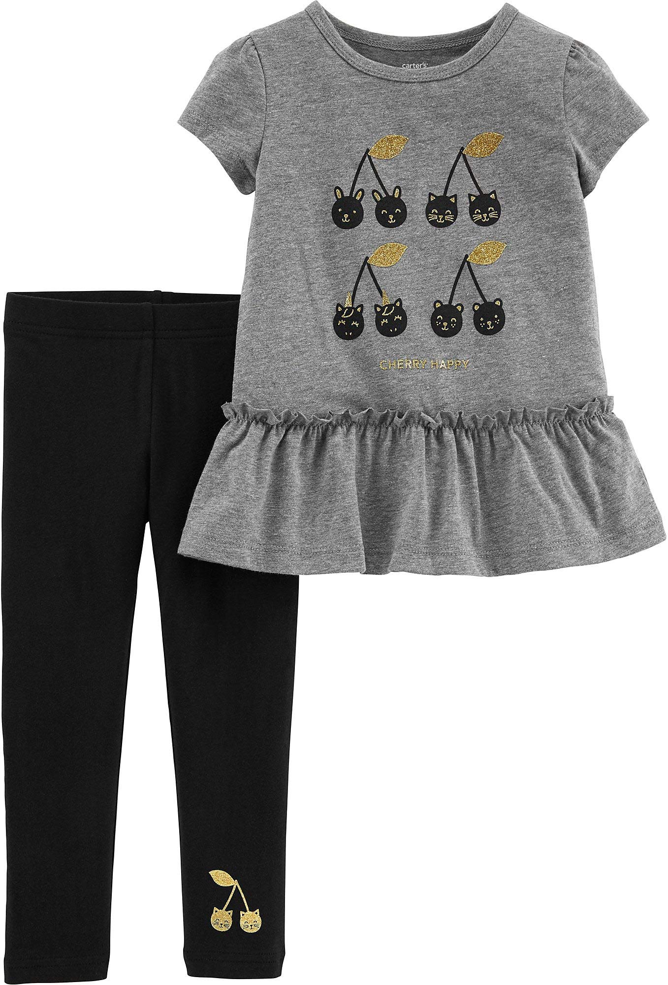 Carter's Baby Girls Cherry Happy Peplum Leggings Set 6 Months Grey/Black/Gold